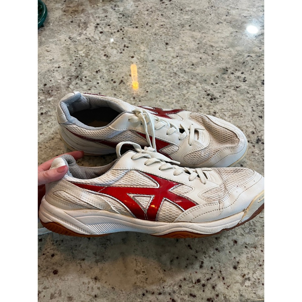 MoonStar Mens Gym Shoes White Red Mesh Court Sneakers 31.0EE Wide